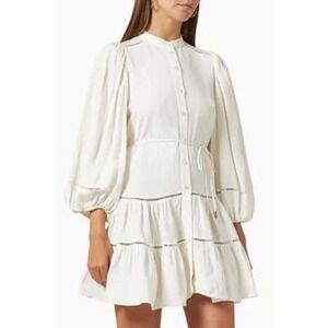 Significant Other Theodora Linen Blend Mini Shirt Dress in White Size US 8